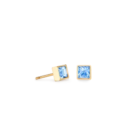 Coeur De Lion Brilliant Square Gold and Light Blue Crystal Stud Earrings