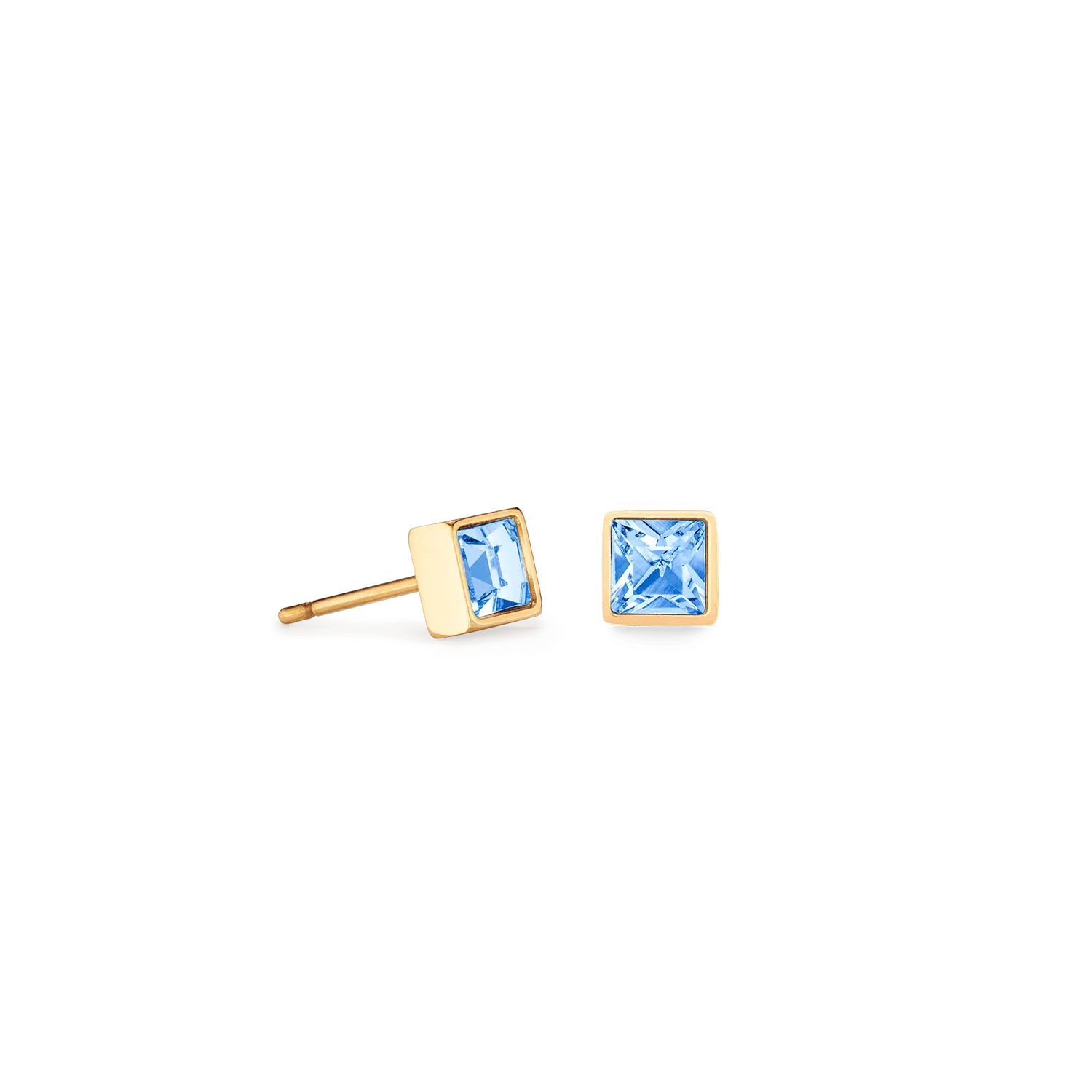 Coeur De Lion Brilliant Square Gold and Light Blue Crystal Stud Earrings