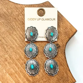 Concho Drop Earrings with Turquoise Stones in Silver