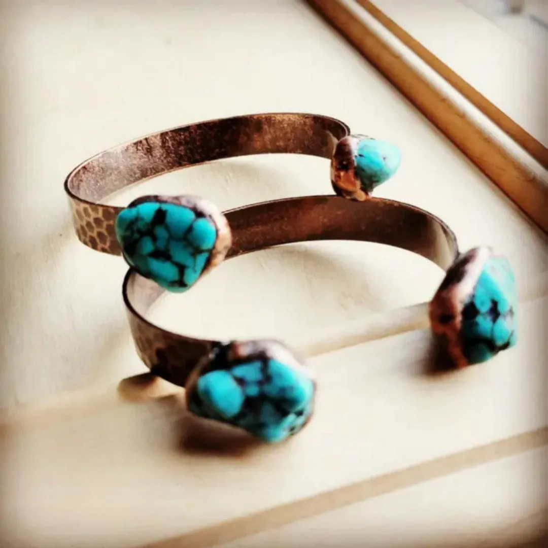 Copper Bangle Cuff with Natural Turquoise