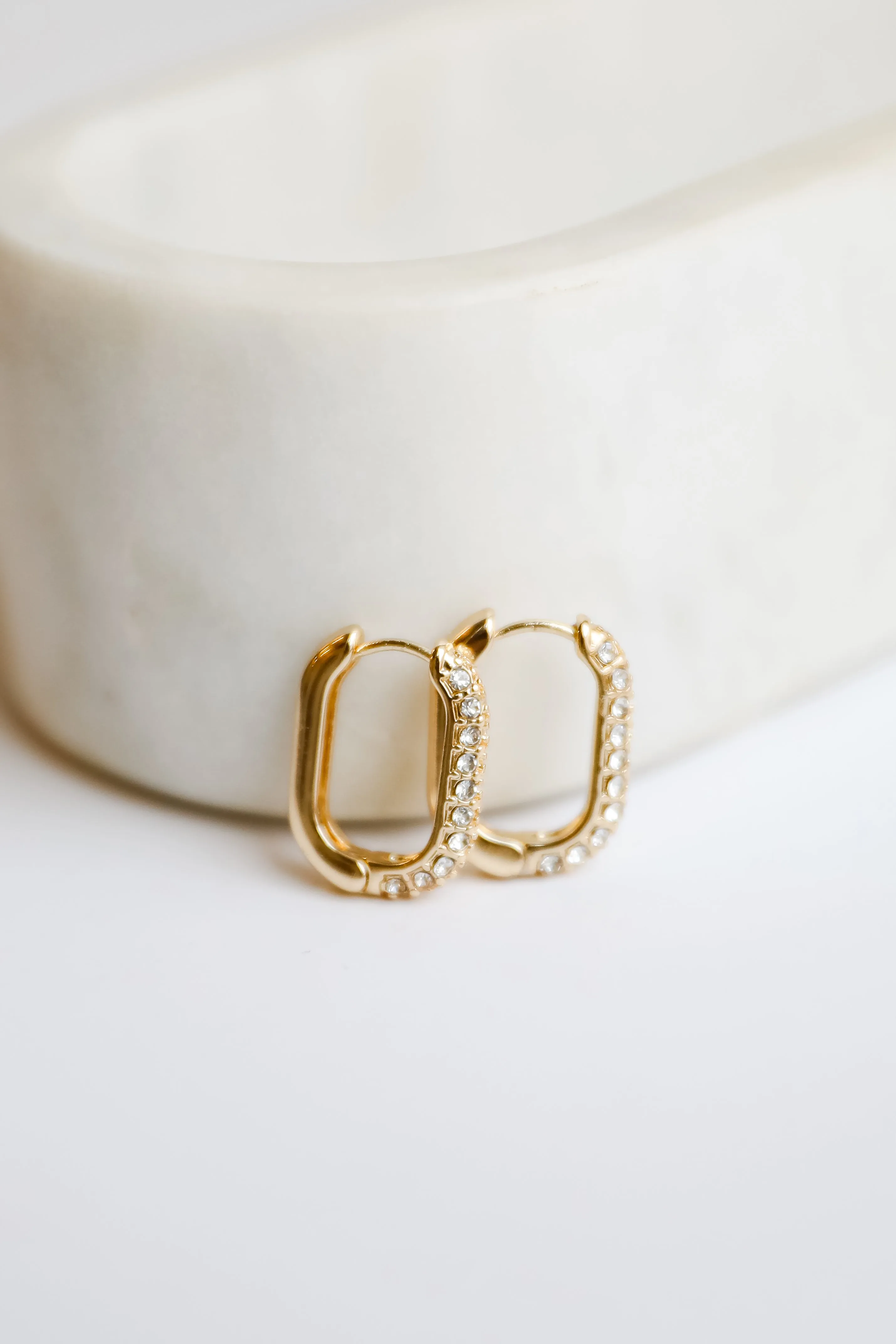 Cora Gold Rhinestone Oval Hoop Earrings