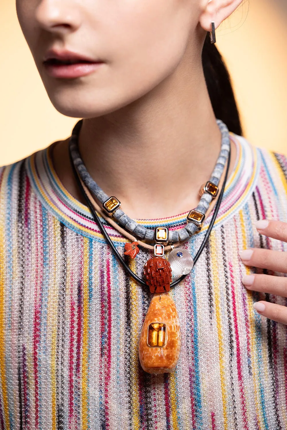 Coral Citrine Puka Necklace