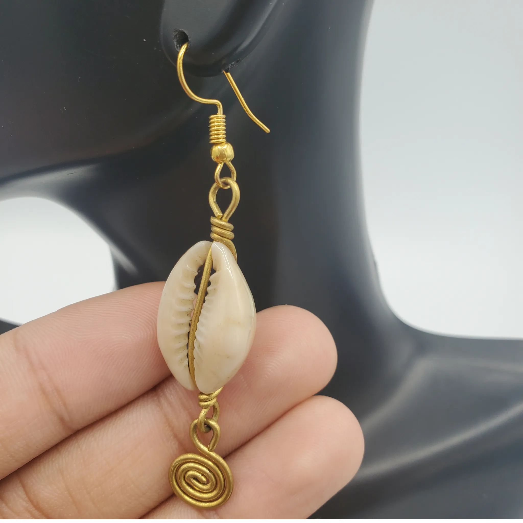 Cowrie Shell Brass Earrings