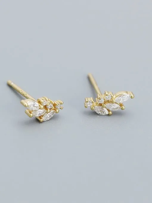 Crawler Silver Earrings, .925 Sterling Silver Hypoallergenic Diamond CZ Crawler Leaf Post Earrings