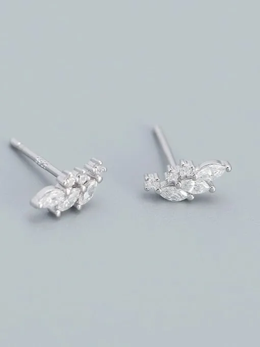 Crawler Silver Earrings, .925 Sterling Silver Hypoallergenic Diamond CZ Crawler Leaf Post Earrings