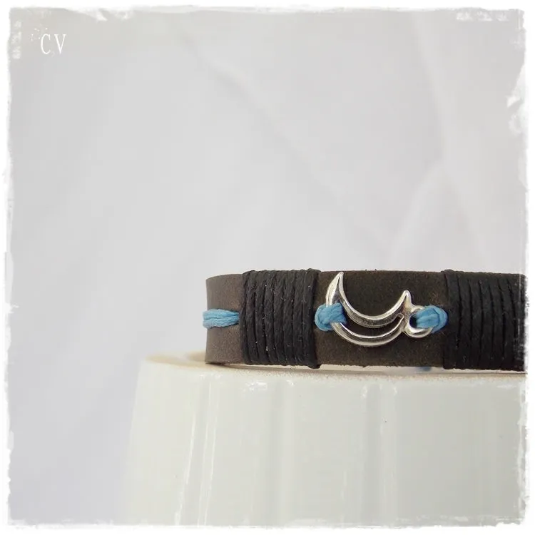 Crescent Moon Leather Bracelet