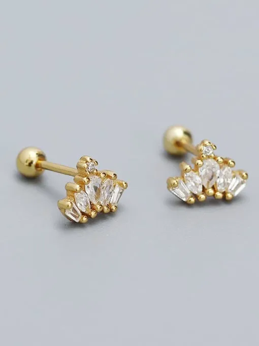 Crown Silver Stud Earrings, .925 Sterling Silver, Screw Back Cubic Zirconia Earrings