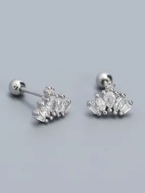 Crown Silver Stud Earrings, .925 Sterling Silver, Screw Back Cubic Zirconia Earrings