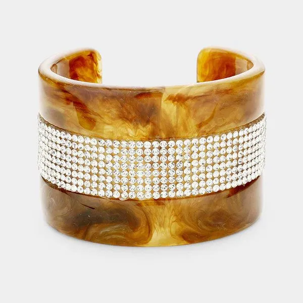 Crystal Embellished Brown Acetate Cuff Bracelet