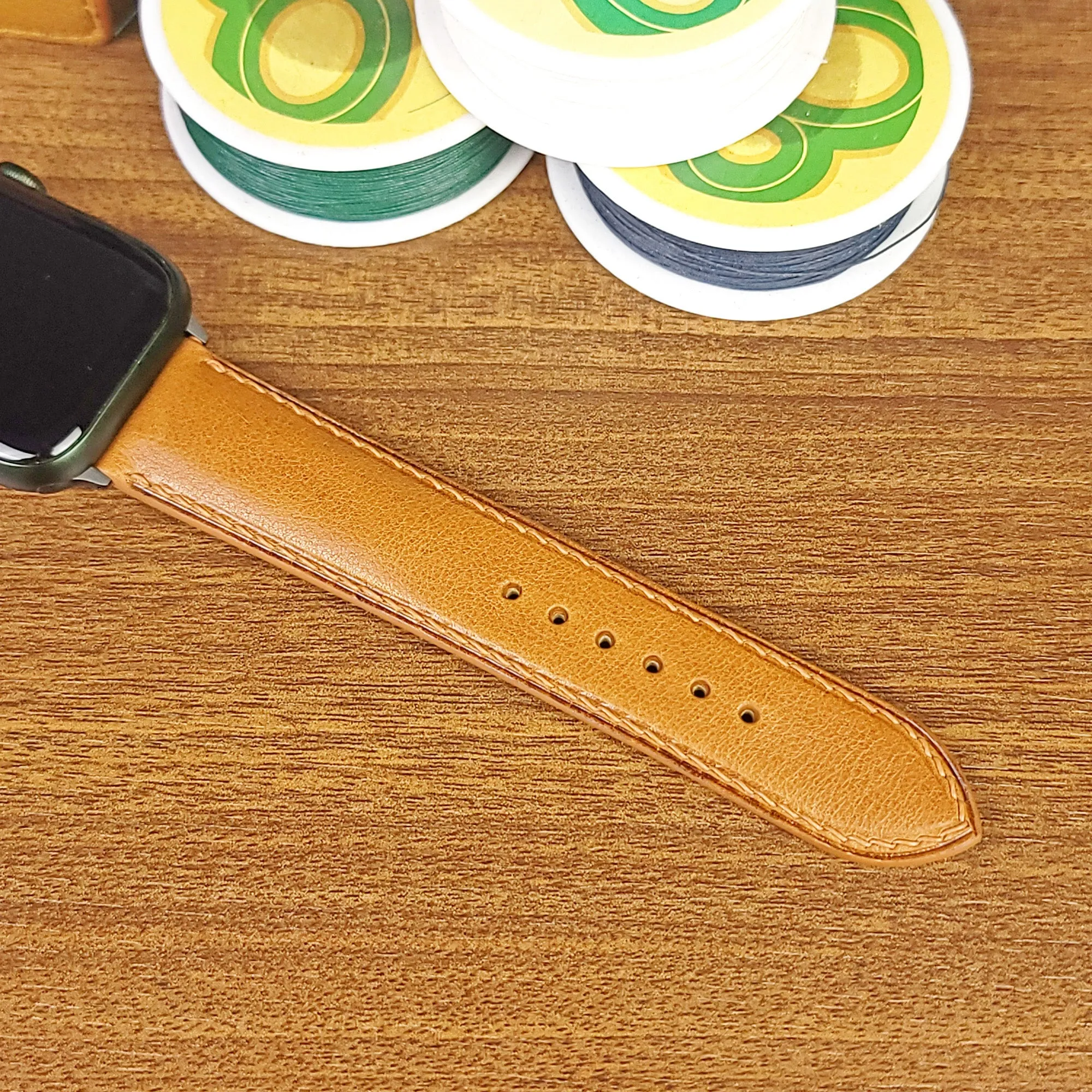 Custom Full Grain Yellow Vachetta Leather Apple Watch Bands