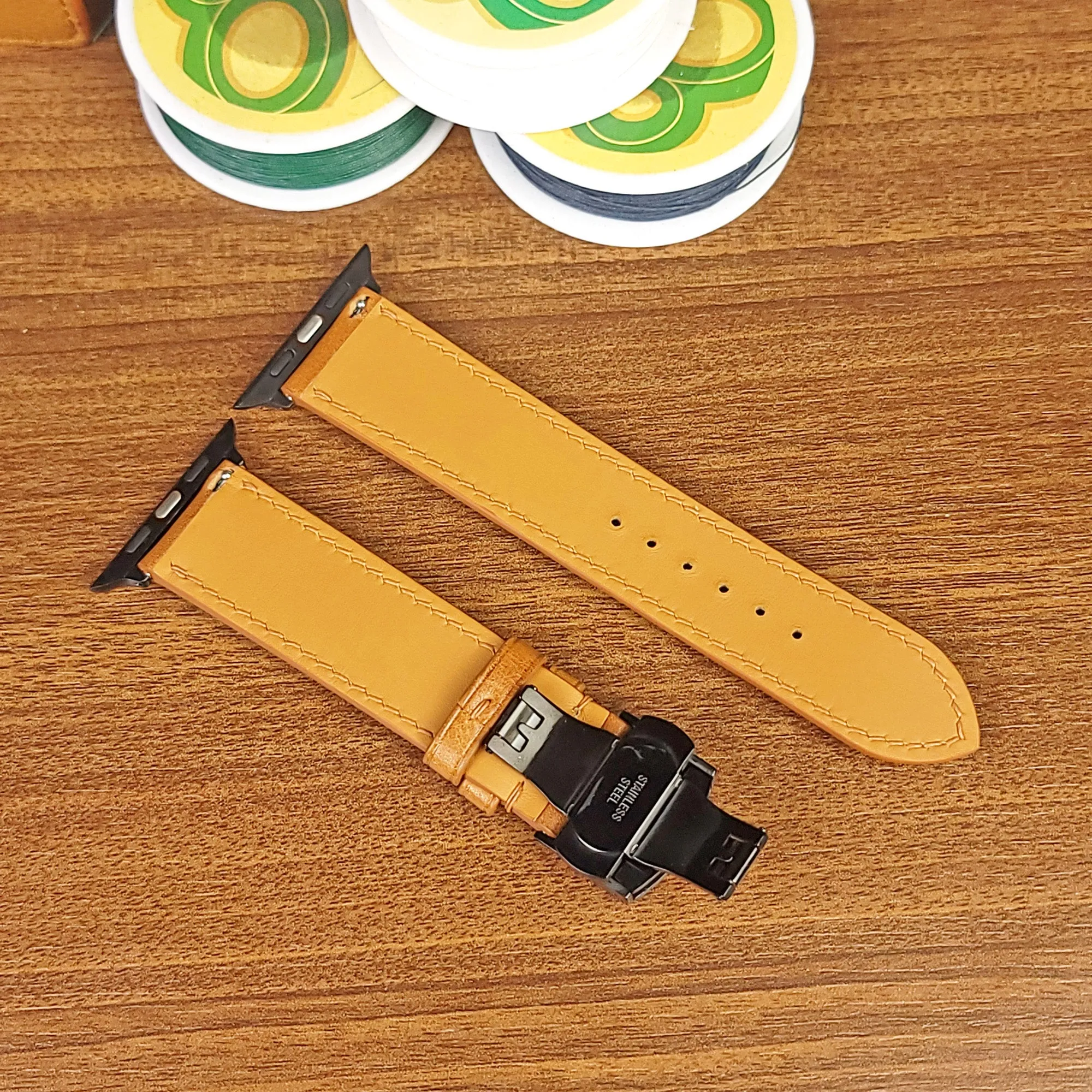 Custom Full Grain Yellow Vachetta Leather Apple Watch Bands