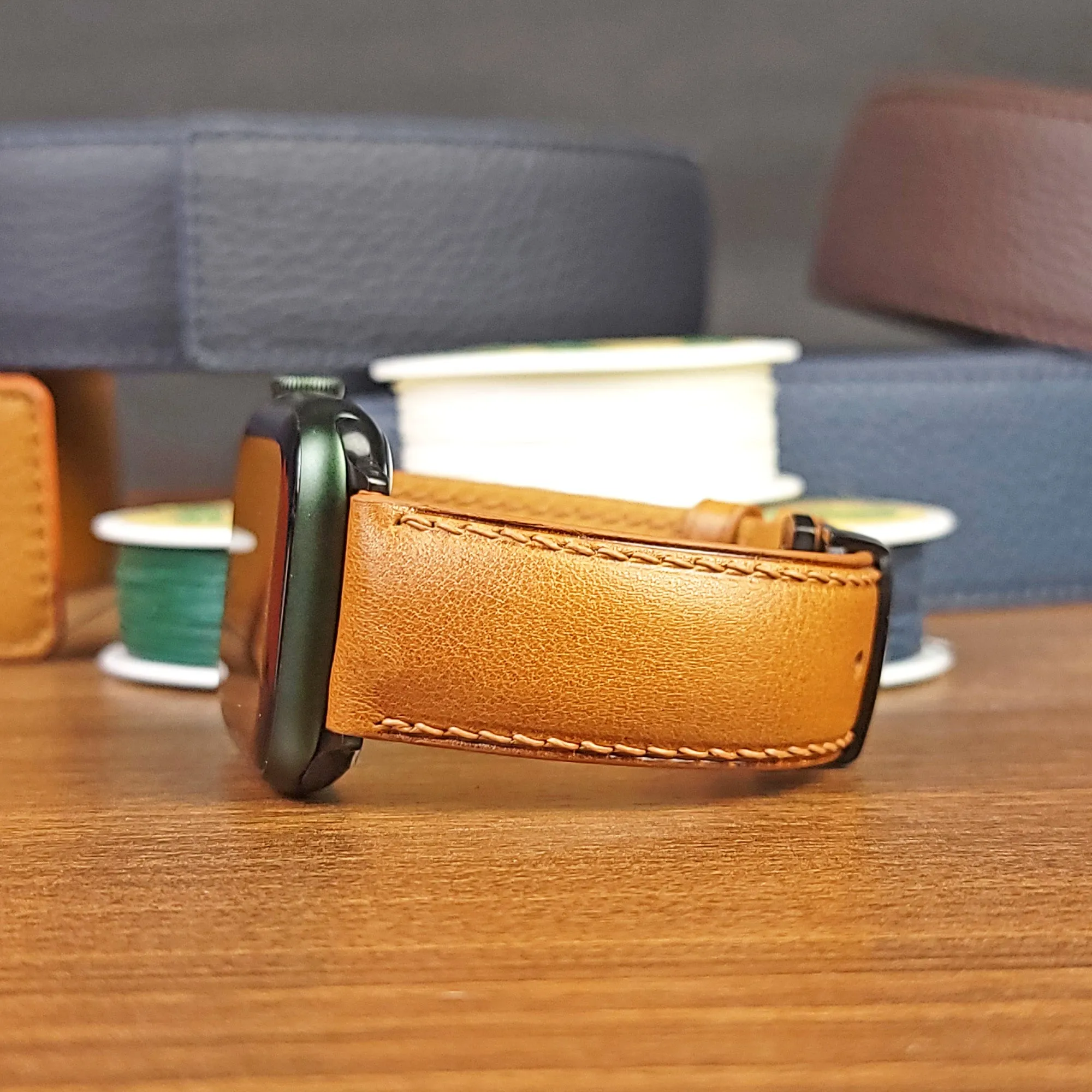 Custom Full Grain Yellow Vachetta Leather Apple Watch Bands