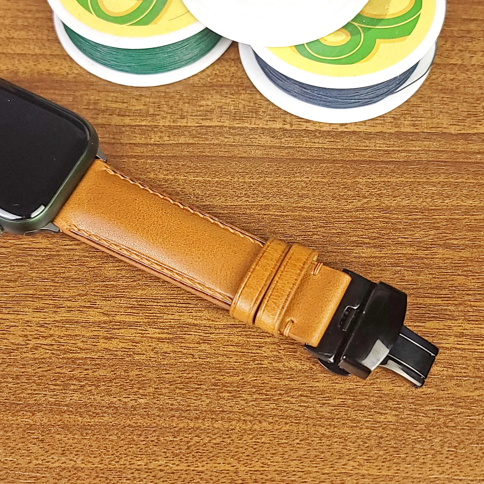 Custom Full Grain Yellow Vachetta Leather Apple Watch Bands