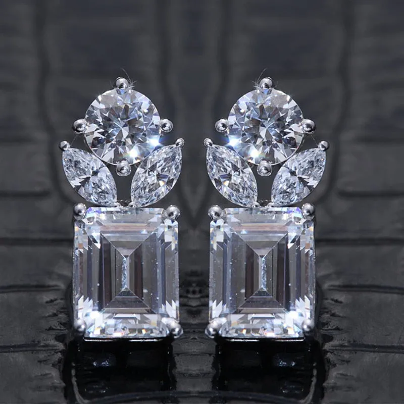 Cutest Fresh Style Stud Earrings -Crystal Cubic Zirconia-Fashion Earrings- High Quality Silver Color Jewelry