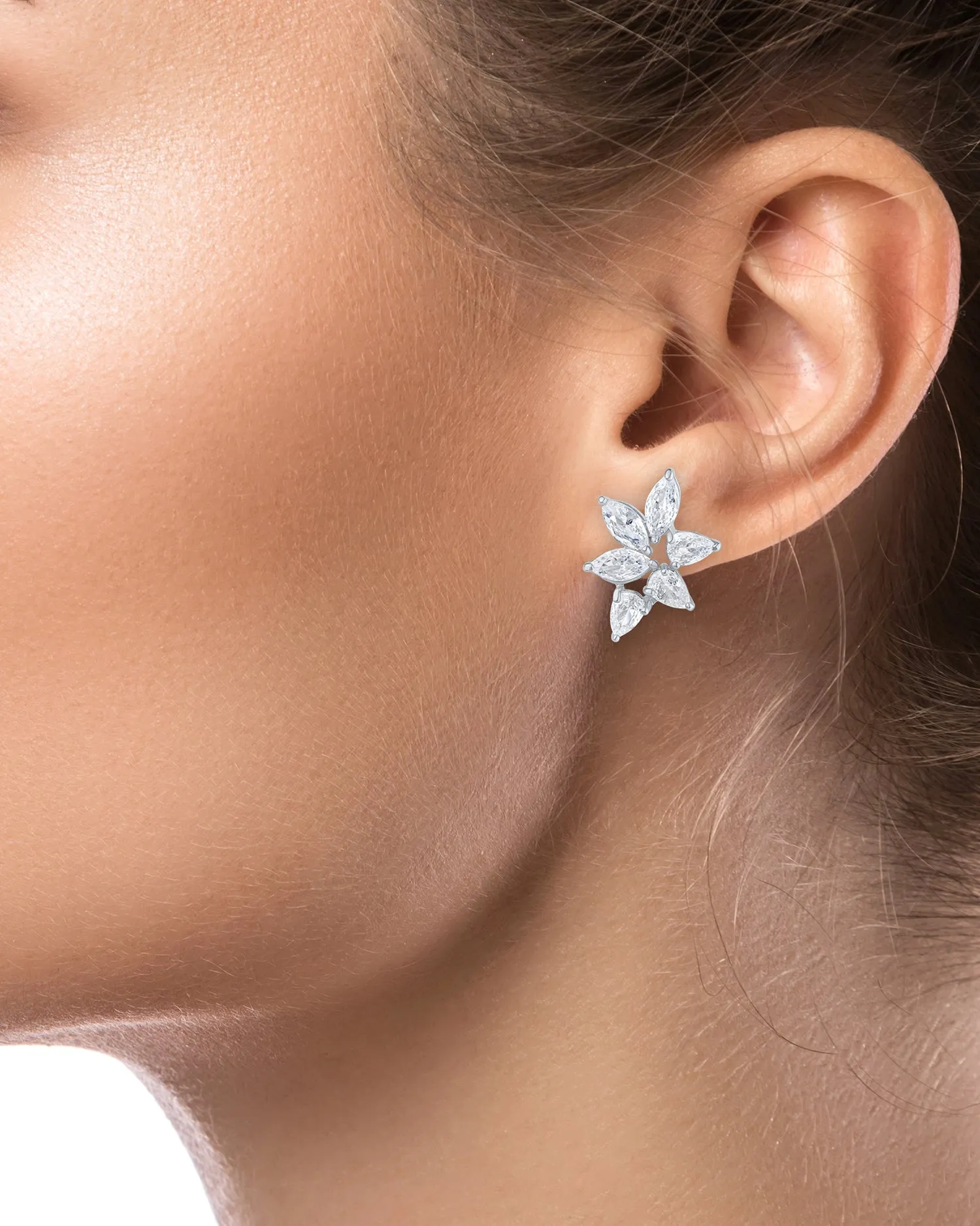 CZ Floral Cluster Earrings