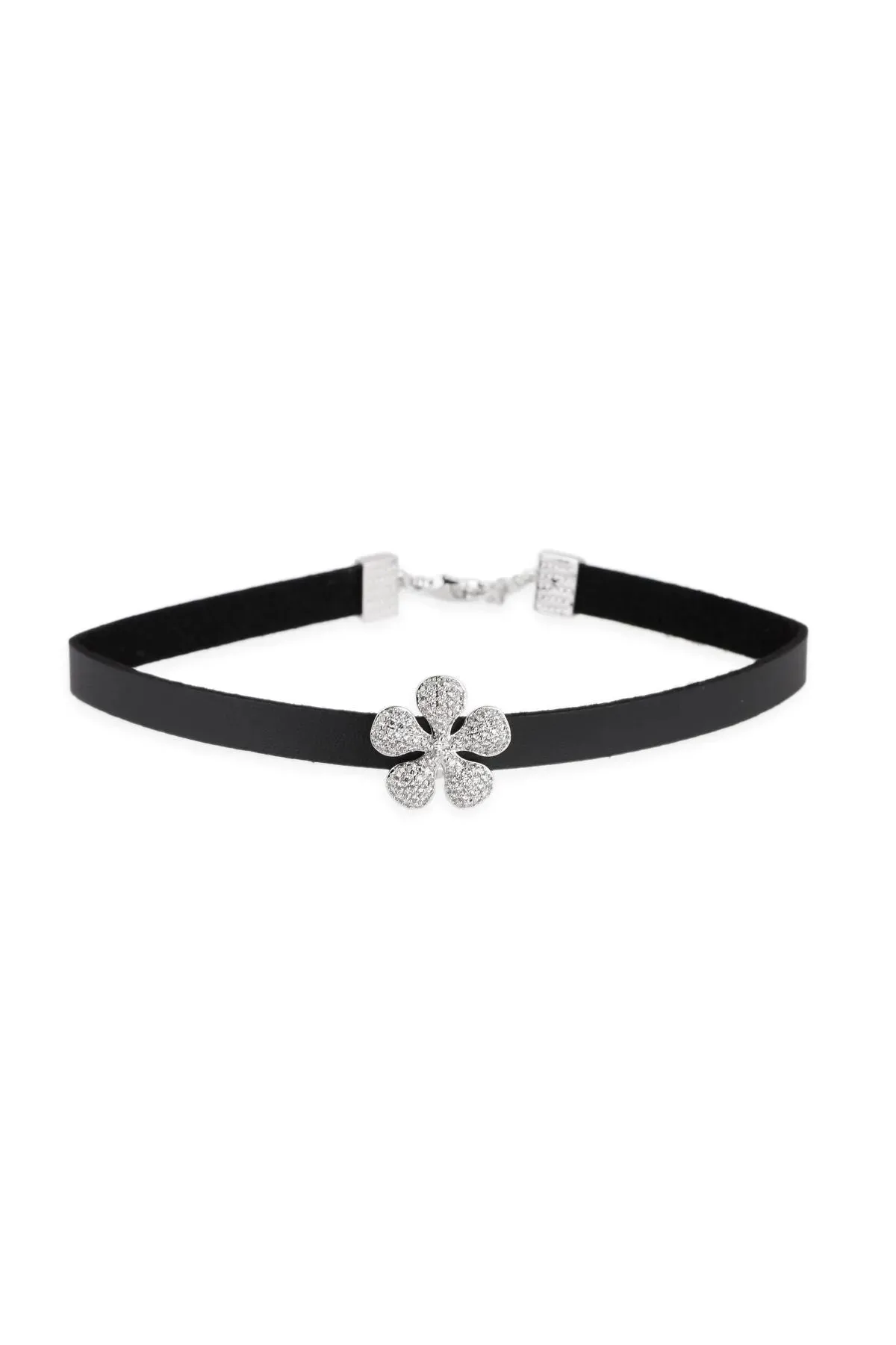 Dainty Crystal Flower Charm Choker Necklace