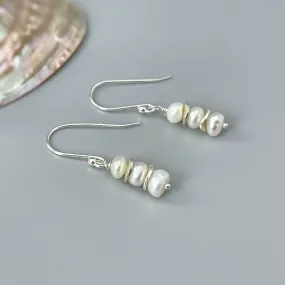 Dainty Pearl drop earrings, Sterling Silver Boho freshwater pearl dangle earrings