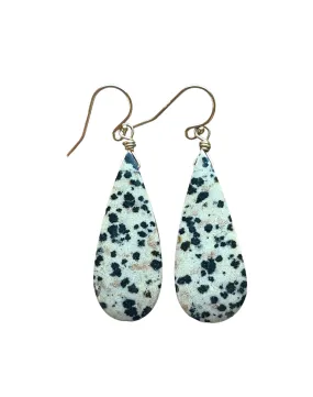 Dalmatian Jasper Dangle Earrings Gold Filled