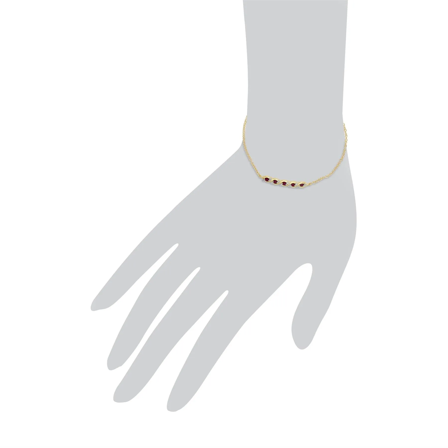 Damen 9 Karat Gelbgold Rubin und Diamant Gedreht 19cm Armband