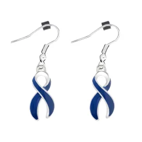 Dark Blue Ribbon Awareness Hanging Earrings