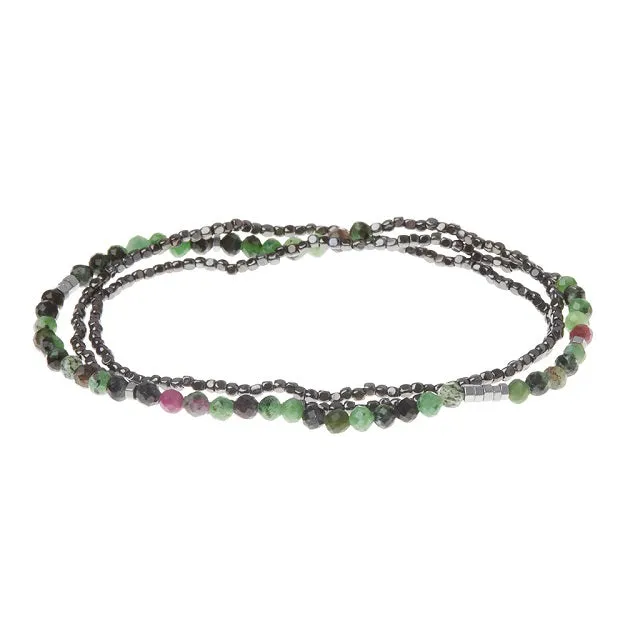 Delicate Stone Wrap Bracelet/Necklace - Ruby Zoisite