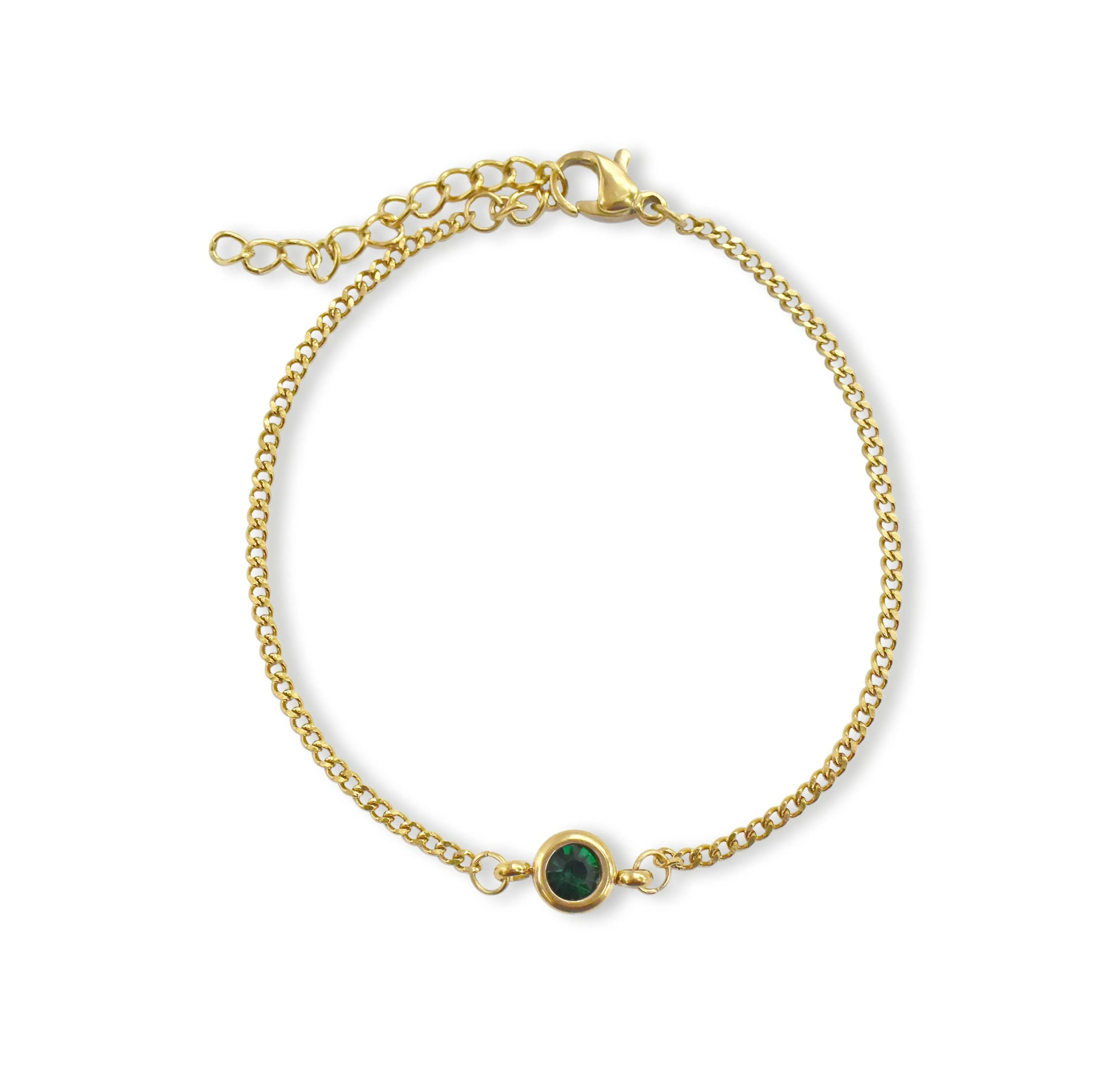 DELILAH GOLD DAINTY EMERALD BIRTHSTONE BRACELET - MAY