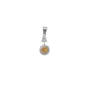 Diamond & Citrine Round Halo Dangling Pendant (14K)