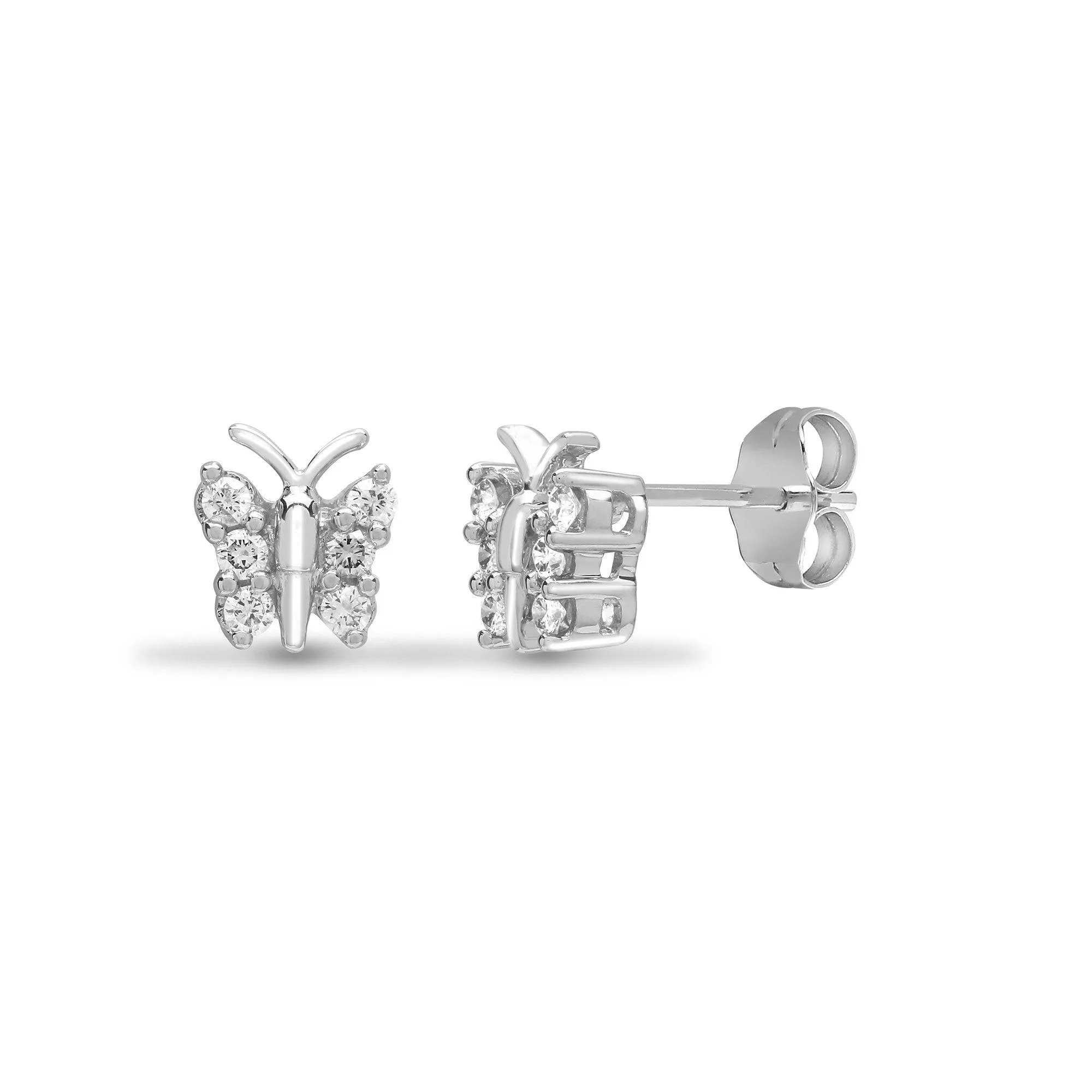 DIAMOND BUTTERFLY STUD EARRINGS IN 9K WHITE GOLD