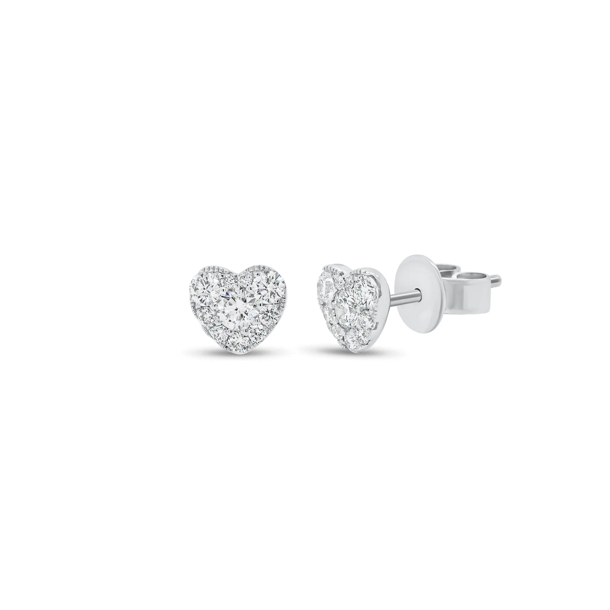 Diamond Cluster Heart Stud Earrings