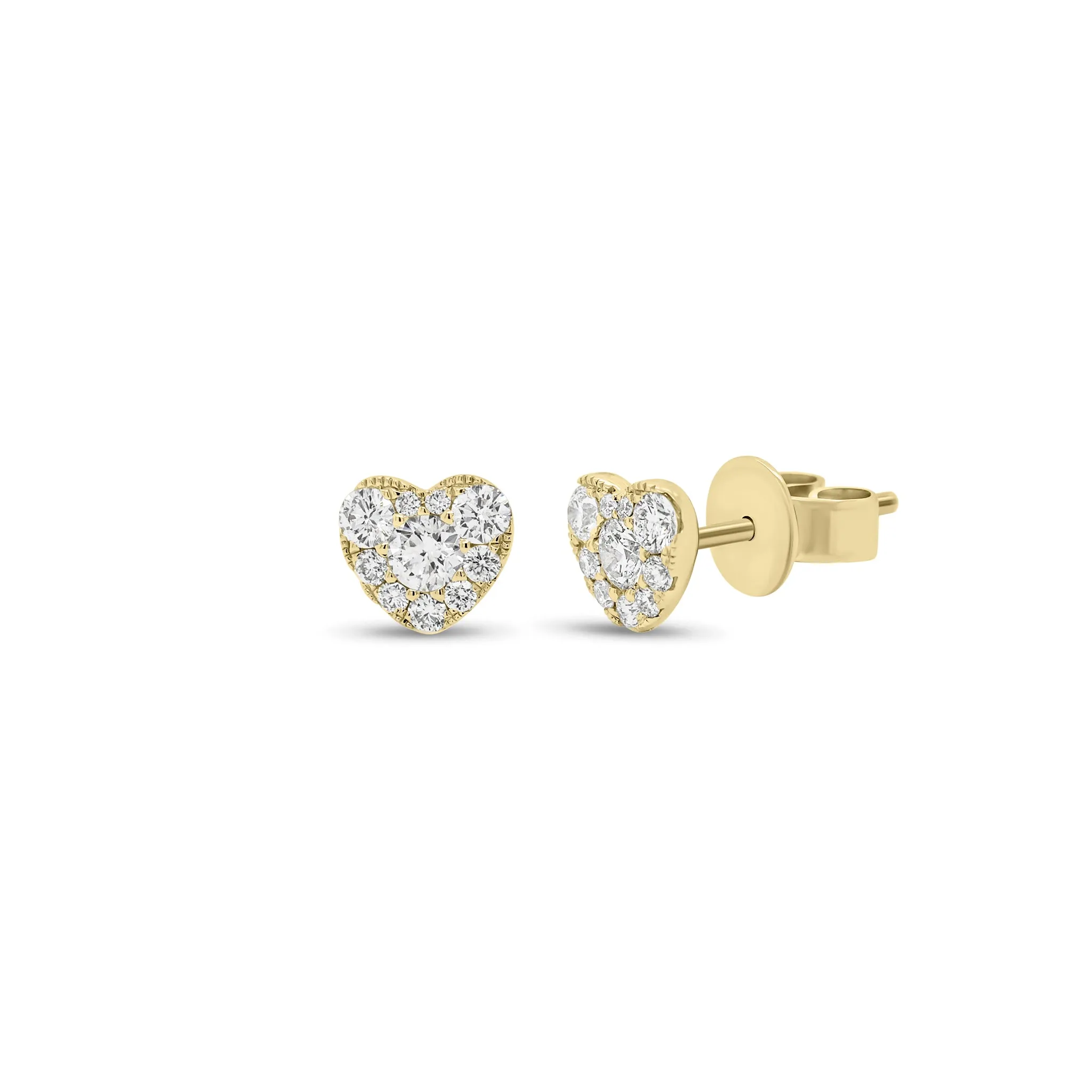 Diamond Cluster Heart Stud Earrings