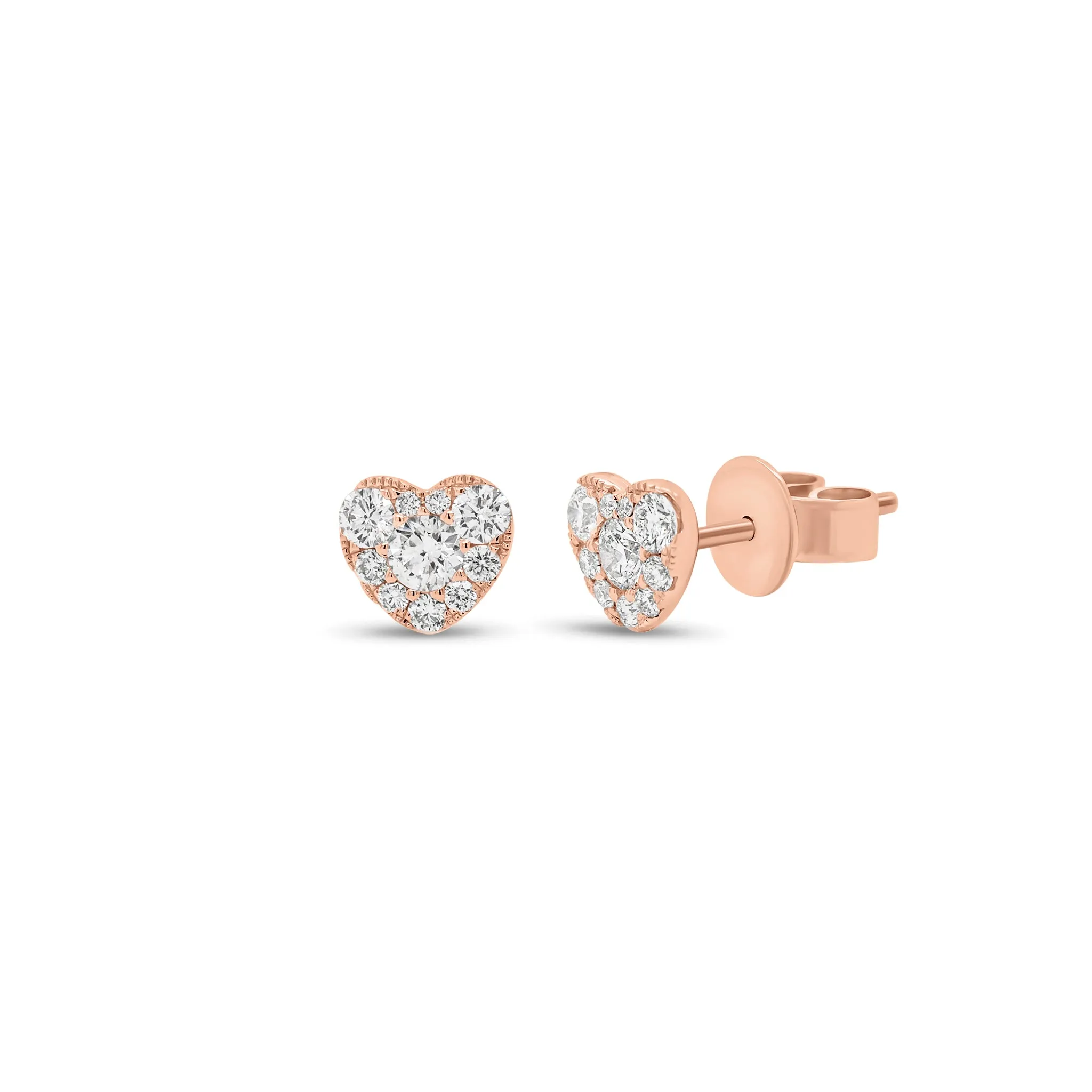 Diamond Cluster Heart Stud Earrings