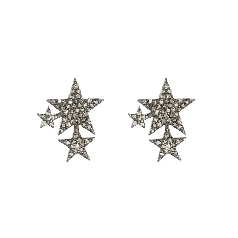 Diamond Pavé Triple Star Studs