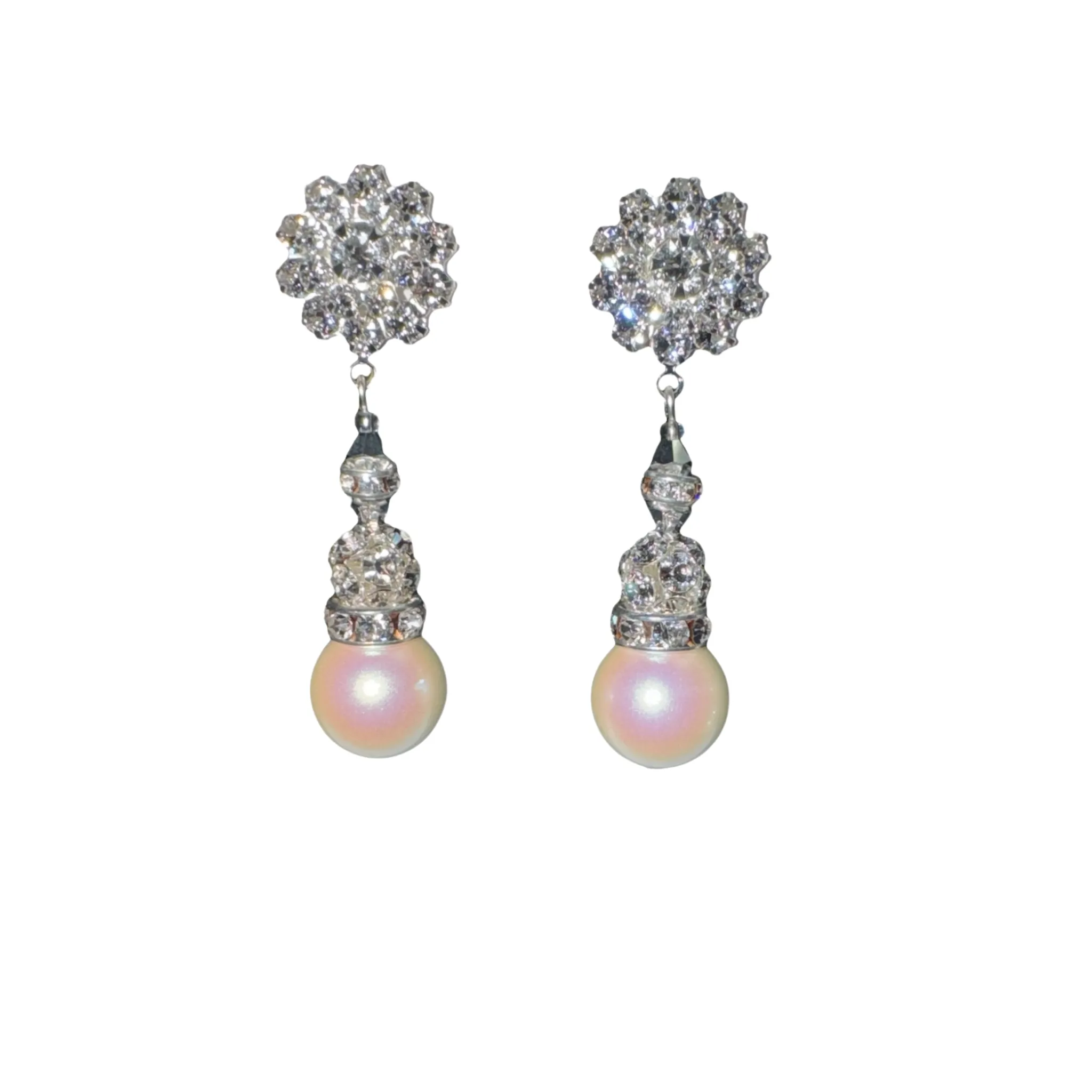 Diamond pearl drop earring