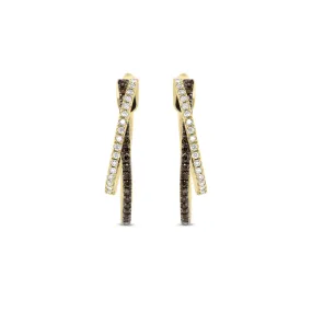 Diamond Two-Tone Crossover Hoop Earrings