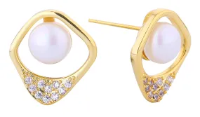 DJE311244 14K Dipped Halo Pearl CZ Post Earrings