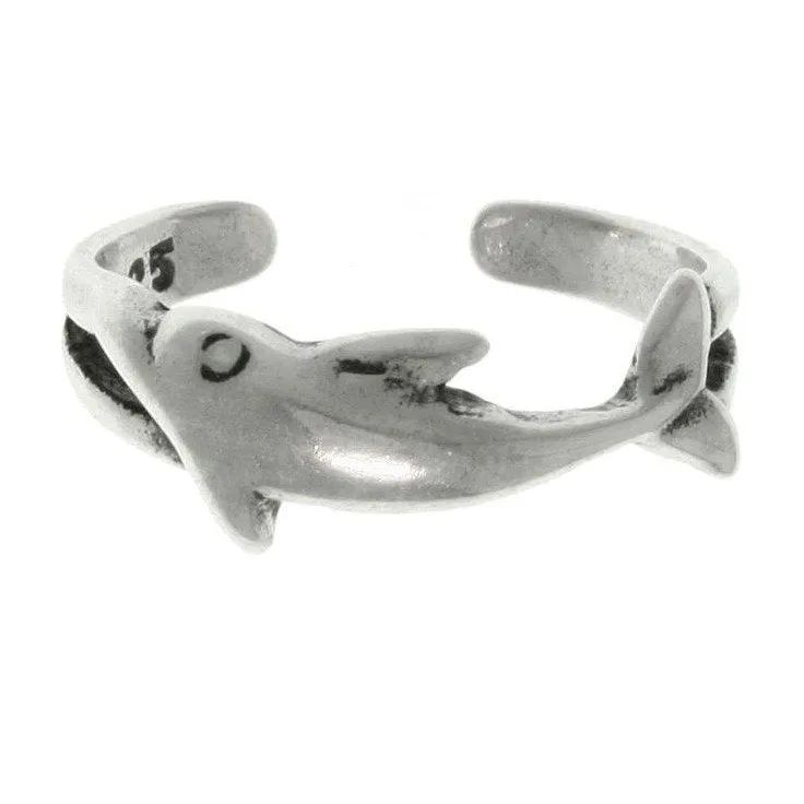 Dolphin Toe or Midi Ring - Sterling Silver Ocean Dolphin Adjustable Toe Ring