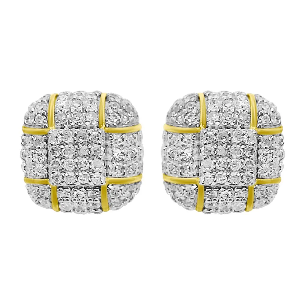 Domed Cushion Diamond Earrings .58cttw 10K Yellow Gold