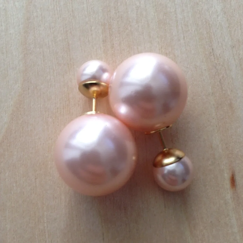 Double Pearl Earrings Sterling Silver Post