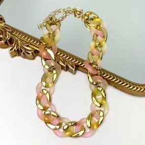 Double the Fun Two Tone Chain Link Necklace in Gold Tone and Pink