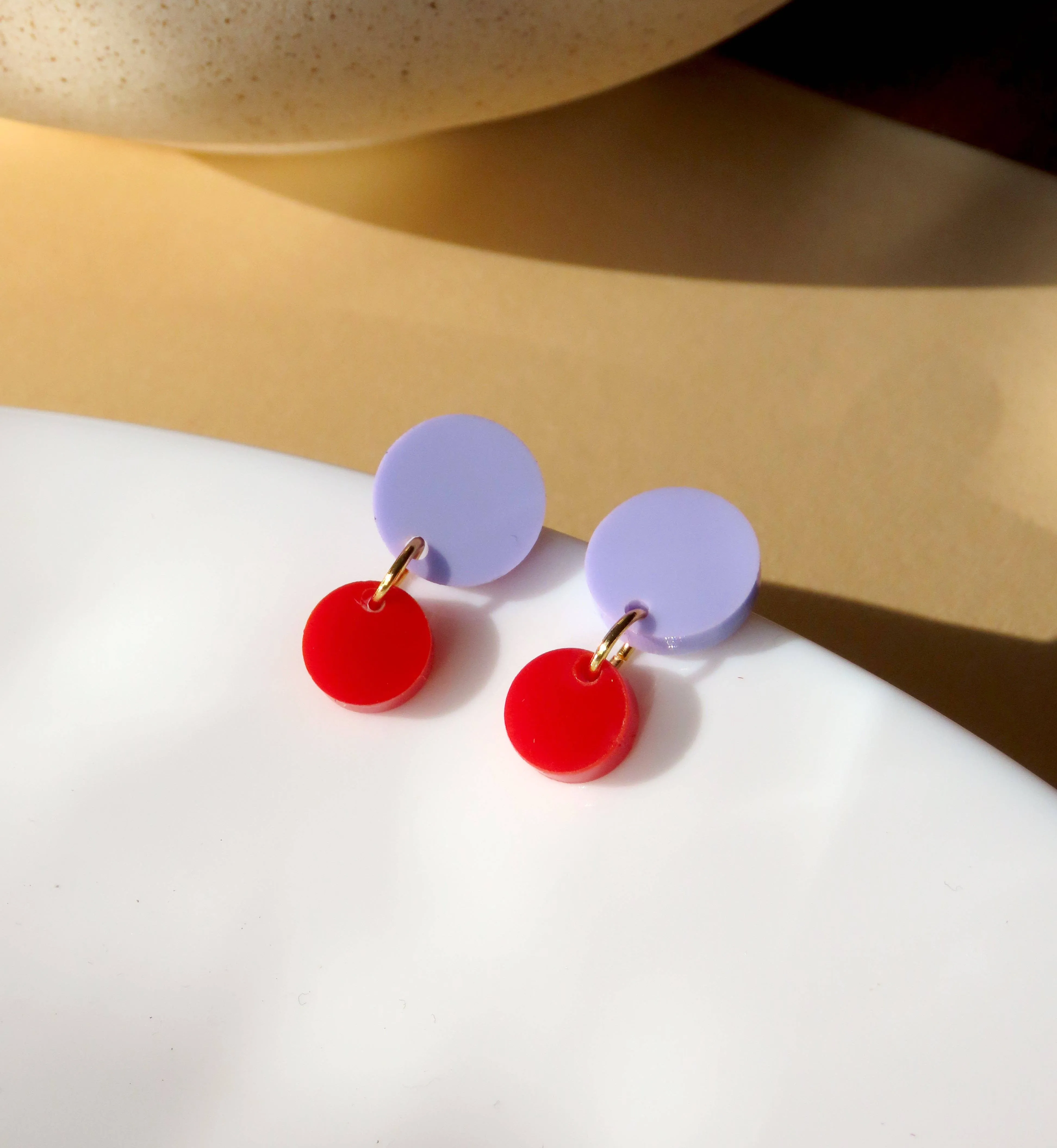 Earrings - Big Dotty Lilac Red