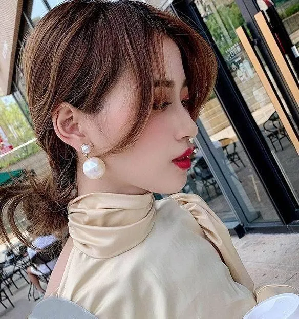 Earrings Charm Jewelry Big Pearl Korean Style #ET211