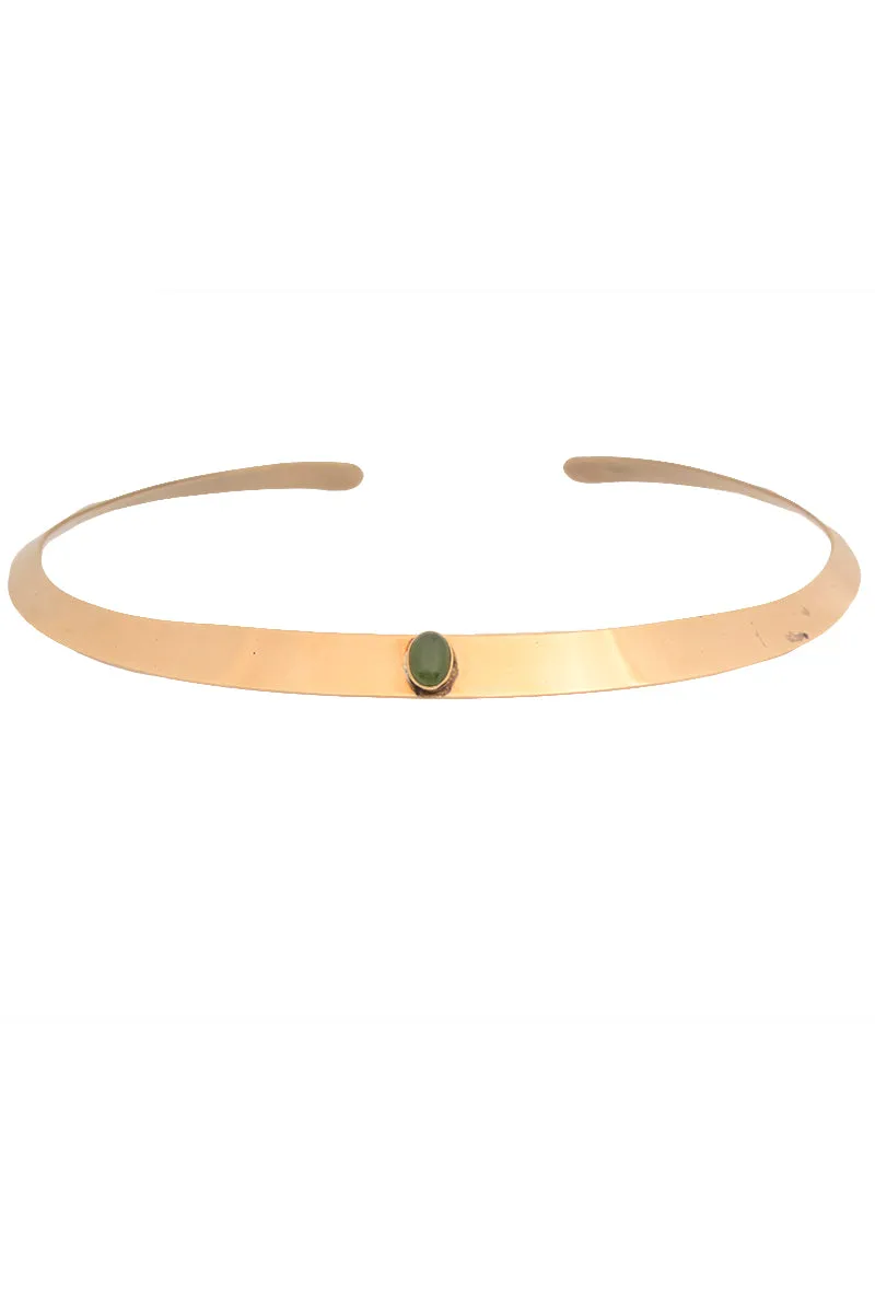 Ed Levin Bronze Vintage Choker Necklace w/ Green Gem