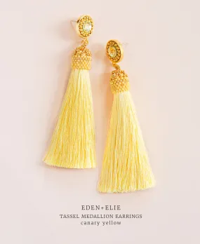 EDEN   ELIE silk tassel statement earrings - canary yellow