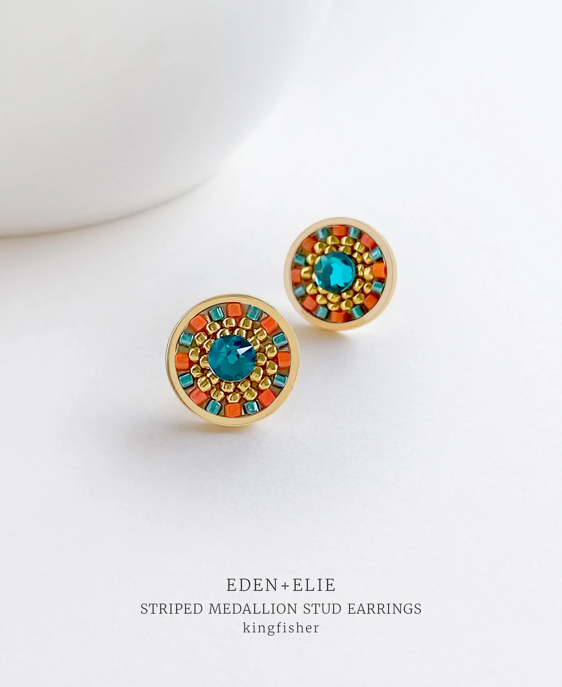 EDEN   ELIE Striped Medallion stud earrings - Kingfisher