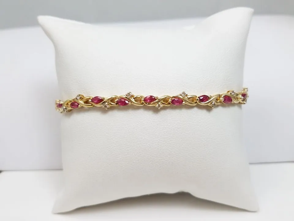 Elegant 7.25" 14k Yellow Gold Natural Ruby Diamond Custom Bracelet