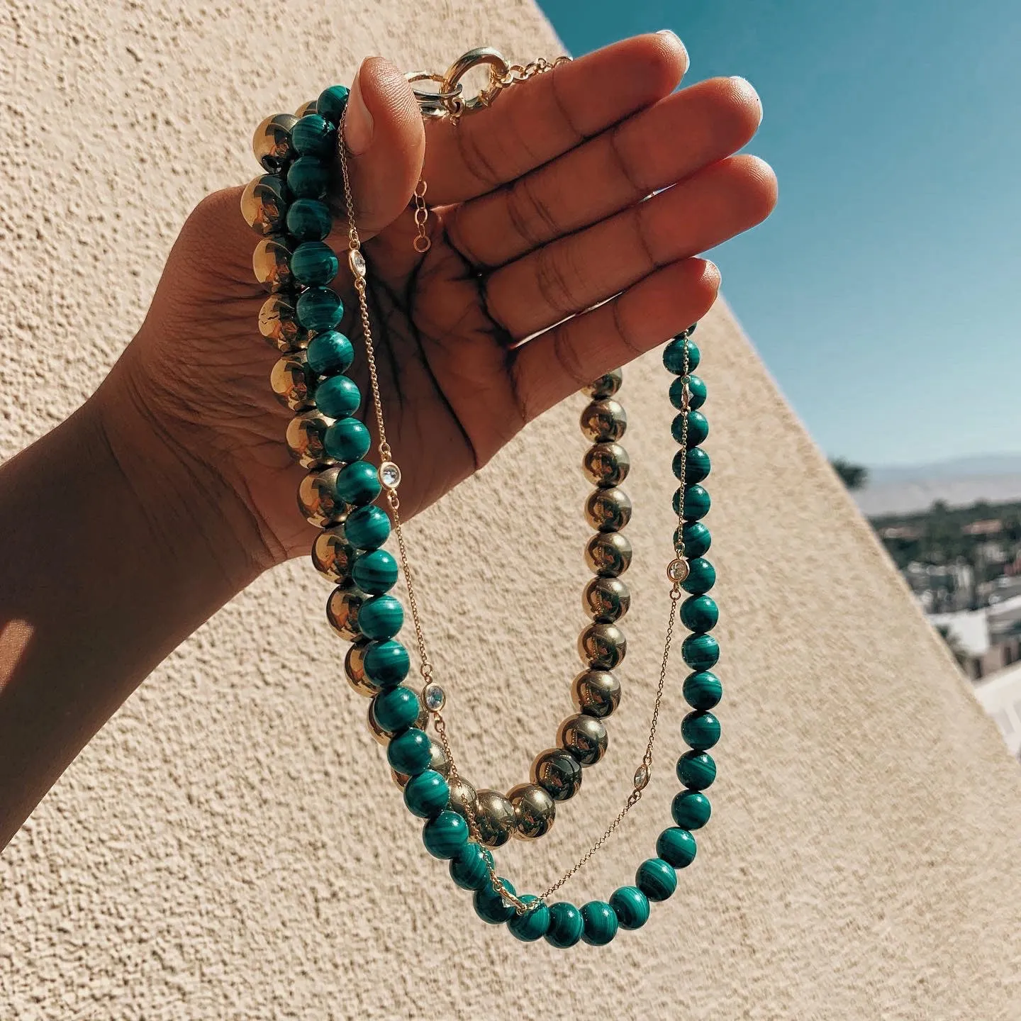 ELLA Malachite and Topaz Strand Choker