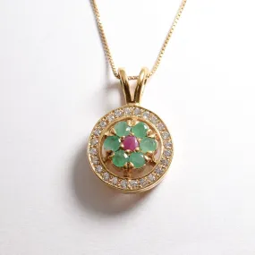 Emerald Flower Cluster Pendant - Natural Emerald Necklace, Gold Emerald Necklace