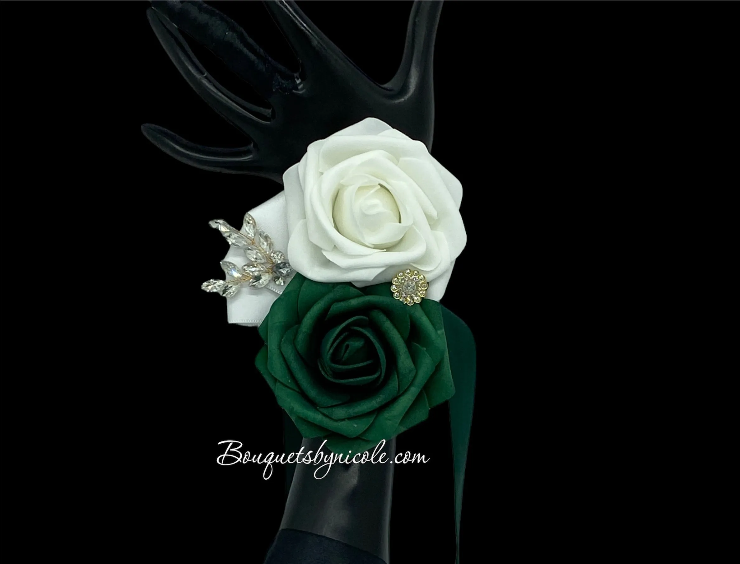 Emerald Green ~ Customized Boutonniere l Lapel Pin l Wrist Corsage l Real Touch Roses l Prom l Formal BOUT-042