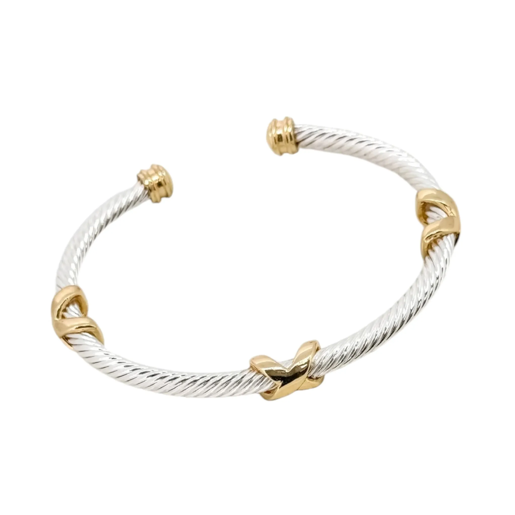 Envy Silver Bangle with Gold Crisscross Details