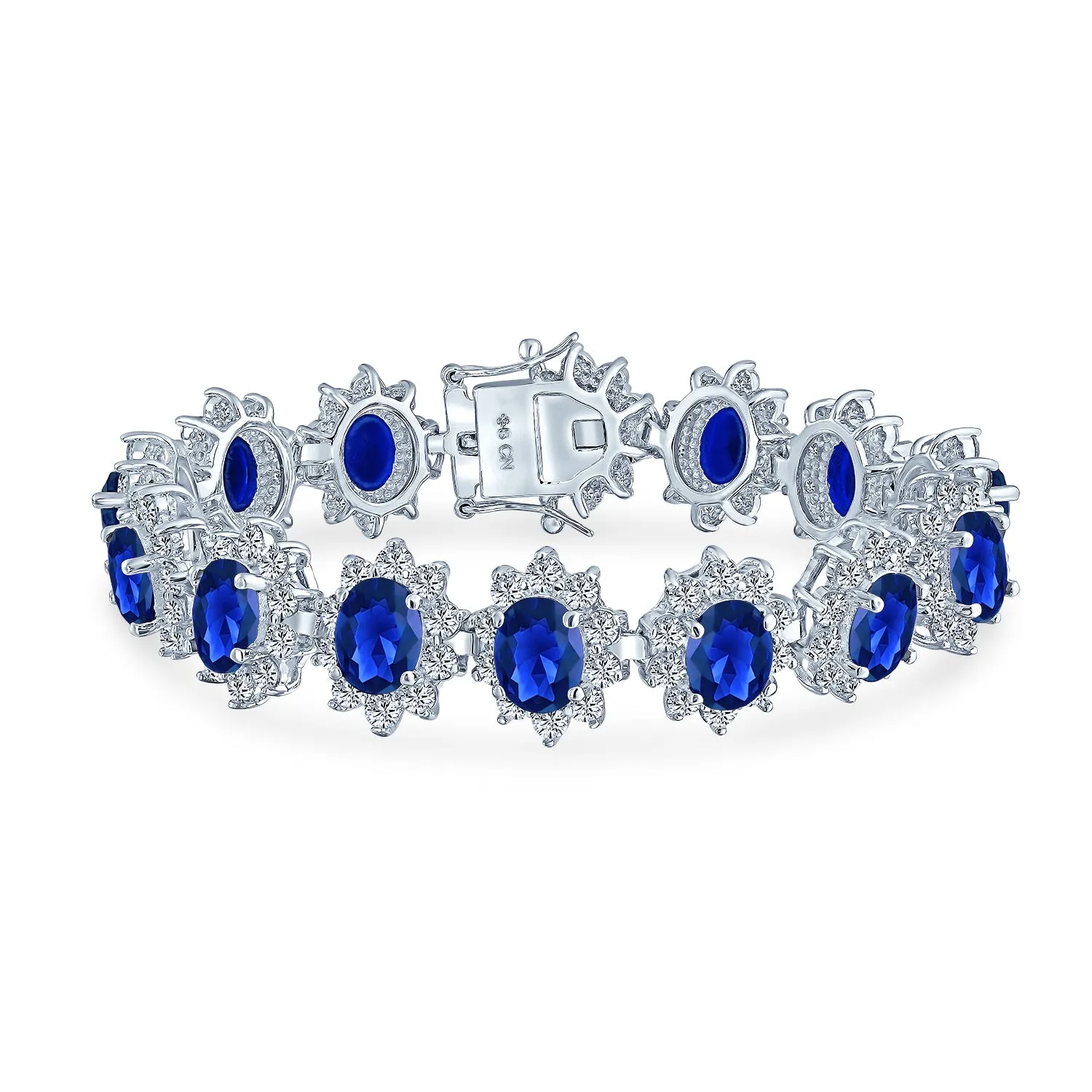 Estate Jewelry Vintage Style CZ Sapphire Ruby Statement Bracelet & Earrings Set